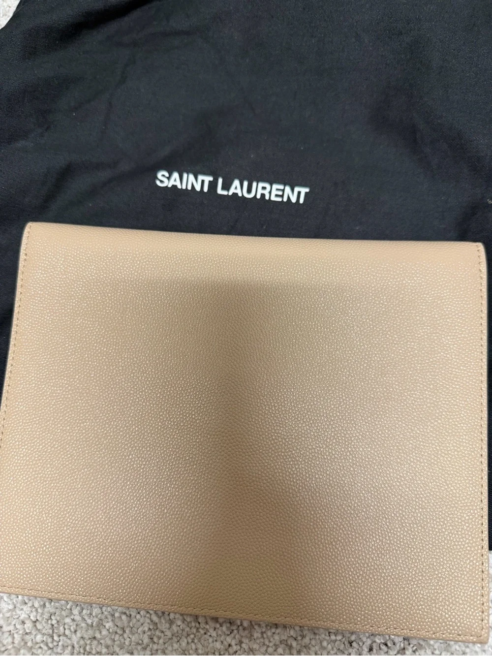 Yves Saint Laurent Beige Envelope Clutch with Gold YSL Logo